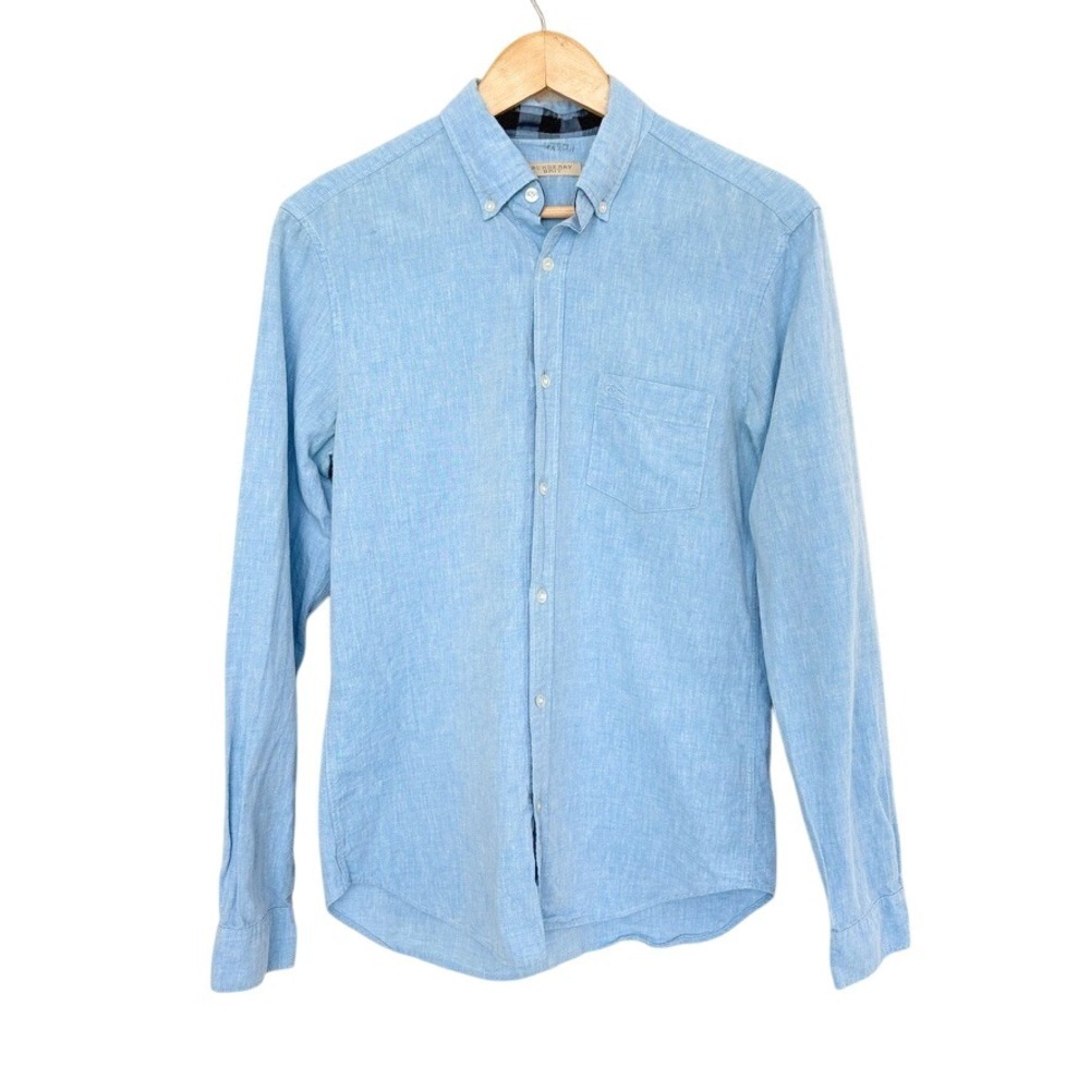 Burberry Brit Men's Light Blue Linen Button Down Shirt Size Medium‎